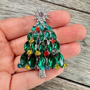 Christmas Tree Brooch Rhinestone Christmas Tree Pin